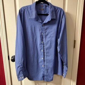 Van Heusen Traveler Mens XXL Blue White Check Button Down Shirt 18-18.5